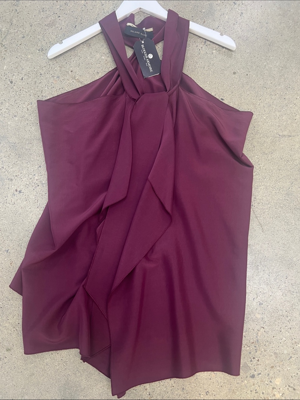 Roland Mouret Wine Halter Drape Silk-Blend Top